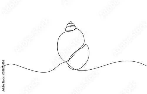 Continuous line drawing of conch snail shell. Single line illustration of ocean conch shell, Snail continuous one line drawing isolated on white background.