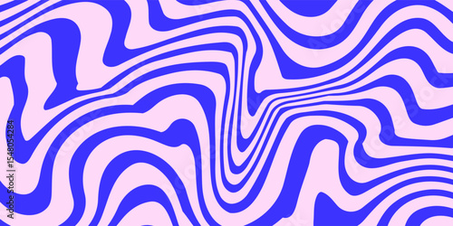 Blue Wavy Lines Abstract Background in Trendy Retro Psychedelic Style. Twisted, Swirled, and Distorted Vector Texture Pattern