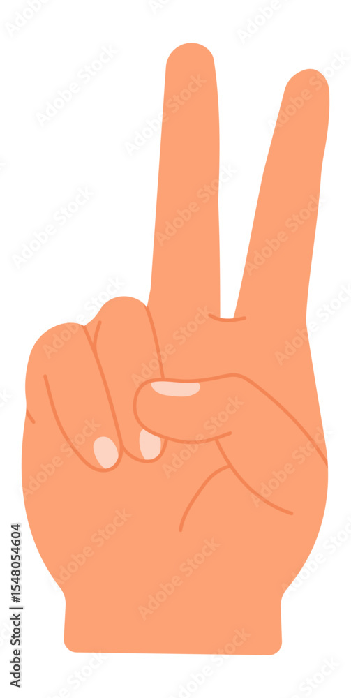 Cartoon hand displaying a victory or peace sign, with index and middle fingers raised, featuring an isolated vector illustration set against a clean white background Cartoon hand displaying a victory or peace sign, with index and middle fingers raised, featuring an isolated vector illustration set against a clean white background