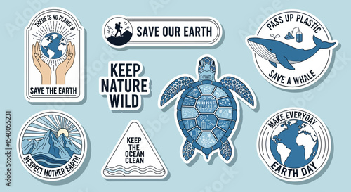 Earth Day Stickers Save Our Planet, Protect Nature, Ocean Conservation
