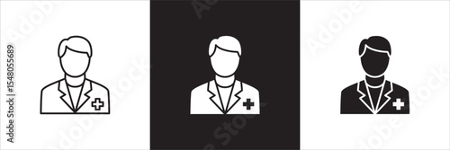 Male doctor icon. Male nurse medical staff icon. Healthcare symbol. Icon symbol compatible for medic consultation, surgeon, nurse, physician, health care. Vector illustration