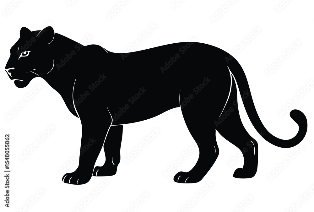 Obraz premium Black panther silhouette vector illustration, wild animal icon, big cat design, jungle predator