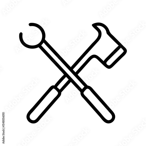 Minimal line icon of crossed dental mirror and explorer crossed diagonally, representing professional dental tools