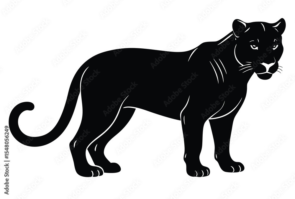 Obraz premium Black panther silhouette vector illustration, wild animal icon, big cat design, jungle predator