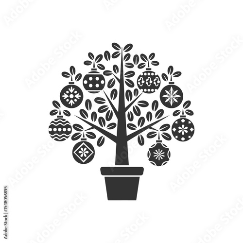 Christmas tree with ornaments silhouette new design