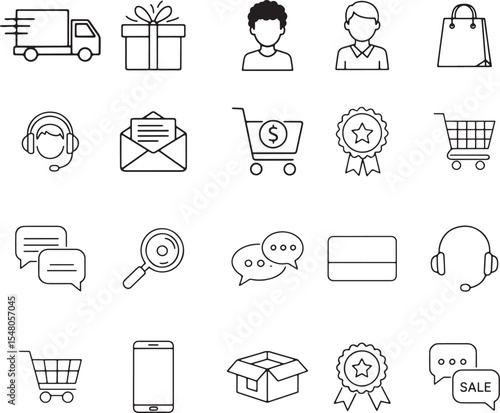 Ecommerce line icons set for website and app