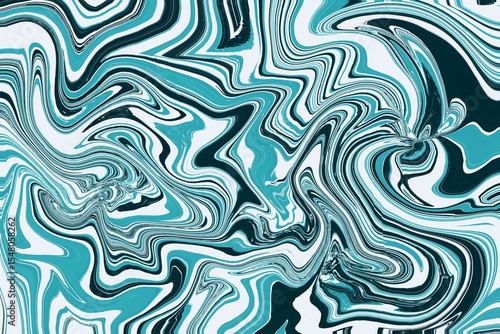 abstract marbled swirl pattern with dominant color composition of greenish blue, black and white