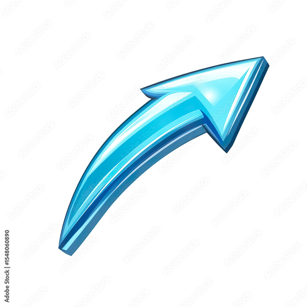 Shiny blue curved arrow icon in modern 3D illustration Shiny blue curved arrow icon in modern 3D illustration