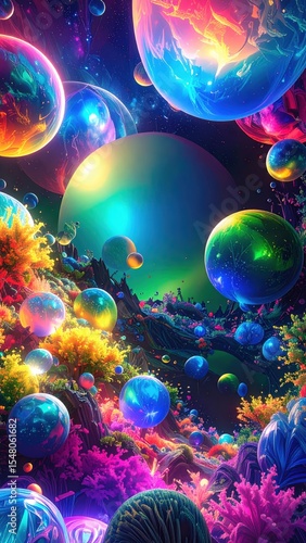 「極彩色の幻想アート｜カラフルな抽象デジタルイラスト素材」

