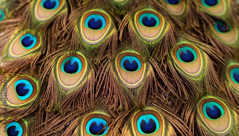 Fototapeta premium Peacock Feather Close-up Iridescent Eyespot Texture, peacock, feather