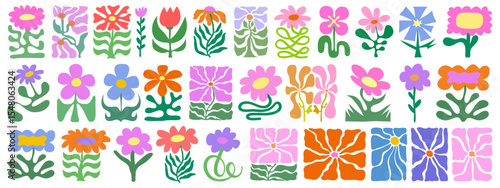Wallpaper Mural Abstract Groovy Flowers Set. Cool Hand-Drawn Organic Floral Pattern Vector Design. Daisy Shape. Torontodigital.ca