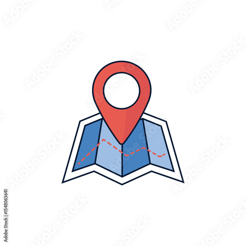 WebFolded Map with Location Pin Icon - Navigation and Travel Destination Symbol