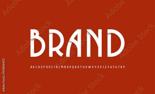 Font alphabet made nouveau style, uppercase white letters from A to Z and numbers from 0 to 9, vector illustration 10EPS.