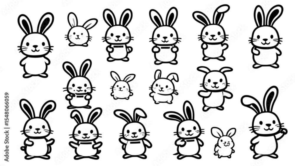 Fototapeta premium かわいいウサギキャラクターセット｜Cute Bunny Character Set