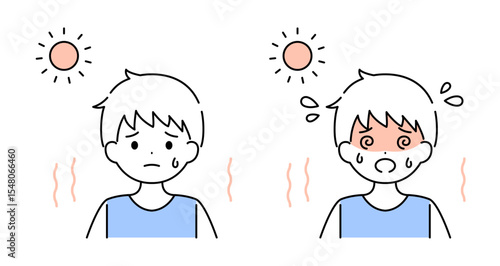 熱中症 男の子 男児 夏 イラスト素材 ベクター