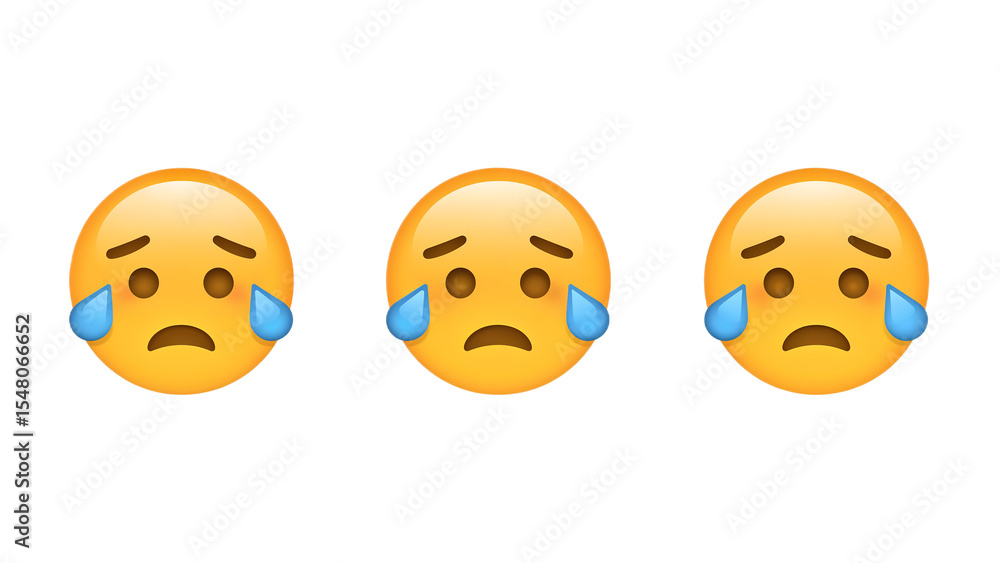 Three Sad Crying Emojis Expressing Sorrow and Despair Three Sad Crying Emojis Expressing Sorrow and Despair