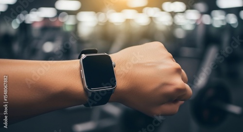 Wrist with Smartwatch in Gym Setting Fitness Tracking and Technology Integration.