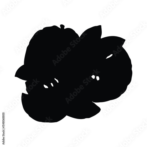 Black Silhouette of Two Freshly Cut Custard Apples Showing Black Seeds and Green Skin fruit