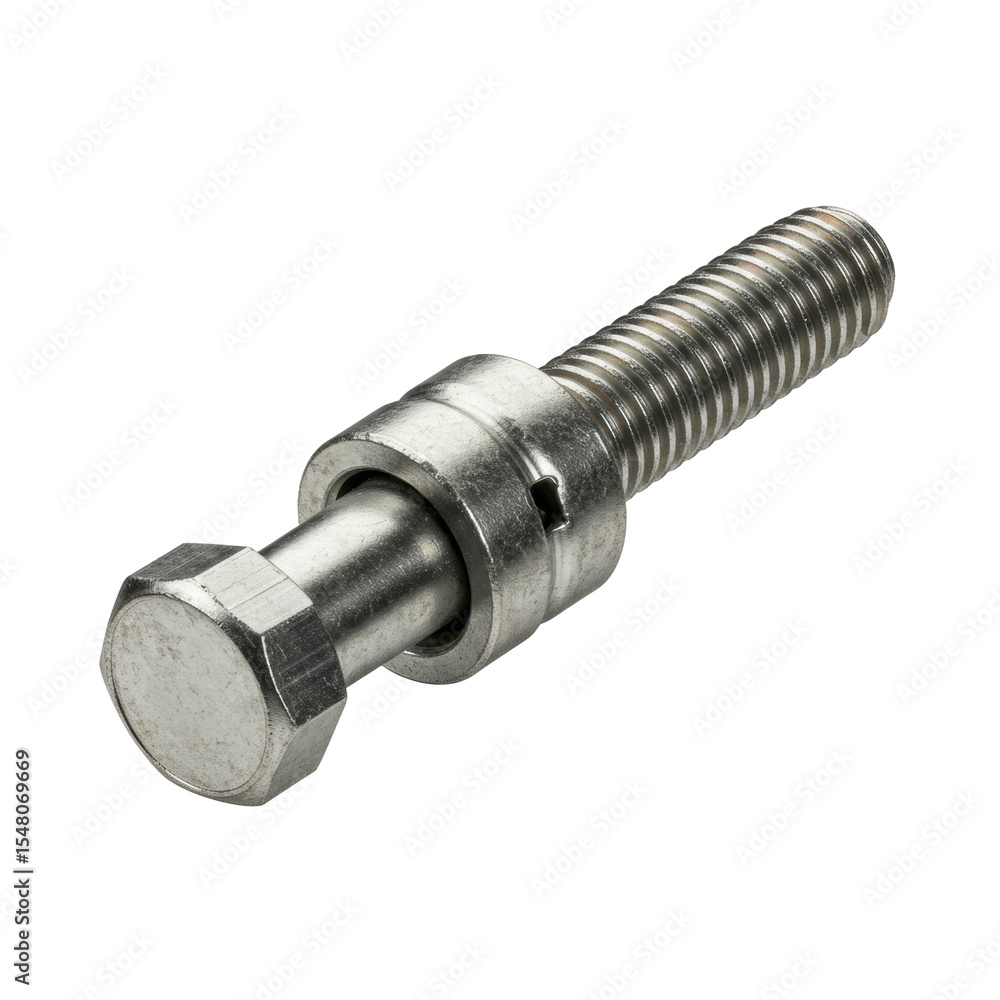 A brand new, unblemished, polished, galvanized steel expansion anchor bolt with a hexagonal head, visible threads, and expansion sleeve, isolated on a transparent seamless background with no shadows. A brand new, unblemished, polished, galvanized steel expansion anchor bolt with a hexagonal head, visible threads, and expansion sleeve, isolated on a transparent seamless background with no shadows.