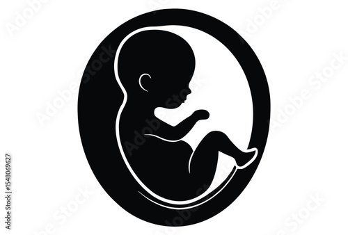 Human fetus silhouette vector illustration simple icon flat design modern clean style art