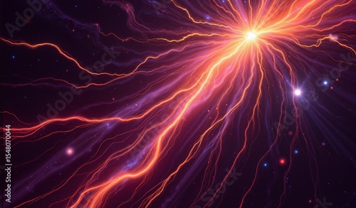 Wallpaper Mural Cosmic Violet Nebula: Crimson Gold Script, Starlight, Interstellar Communication, Abstract Art Torontodigital.ca