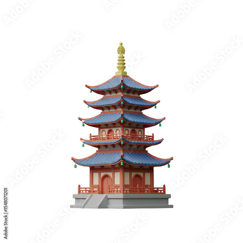 Wallpaper Mural Red and Blue Low Poly Pagoda 3D Render Torontodigital.ca