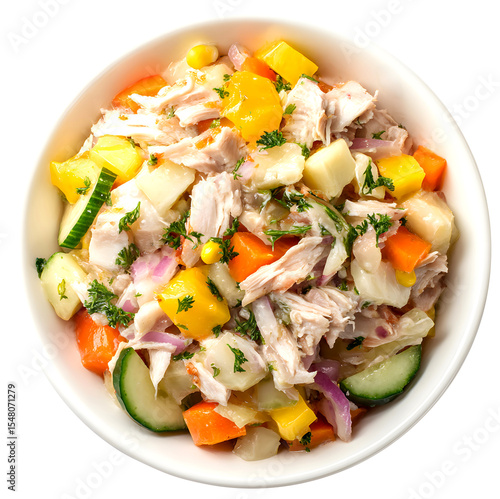 salad with chicken and vegetables, isolated background.
