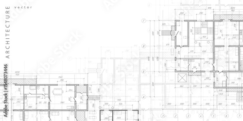 House plan project . Architectural plan . Engineering design .Industrial construction of houses . Vector illustration .