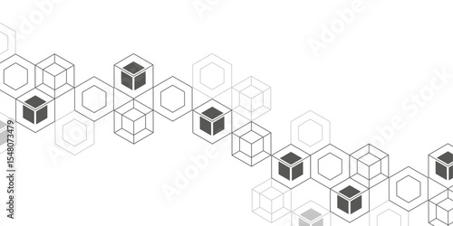 Linear geometric drawing. Abstract white background from cubes and lines. Vector illustration.