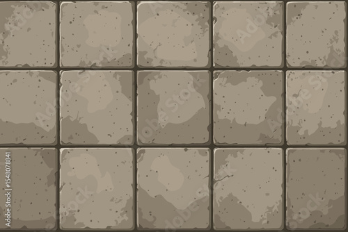 Seamless Vintage Concrete Tile Wall Texture, Grainy Industrial Pattern, Weathered Square Stone Tiles Background, Urban Interior Design, Aged Pavement, Vector Cartoon Illustration