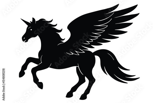 Pegasus running silhouette vector illustration simple icon flat design majestic mythical horse