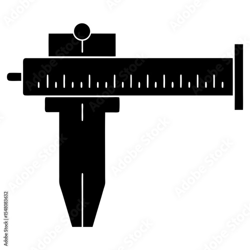 Vernier caliper, precision measurement tool, black vector icon, engineering instrument