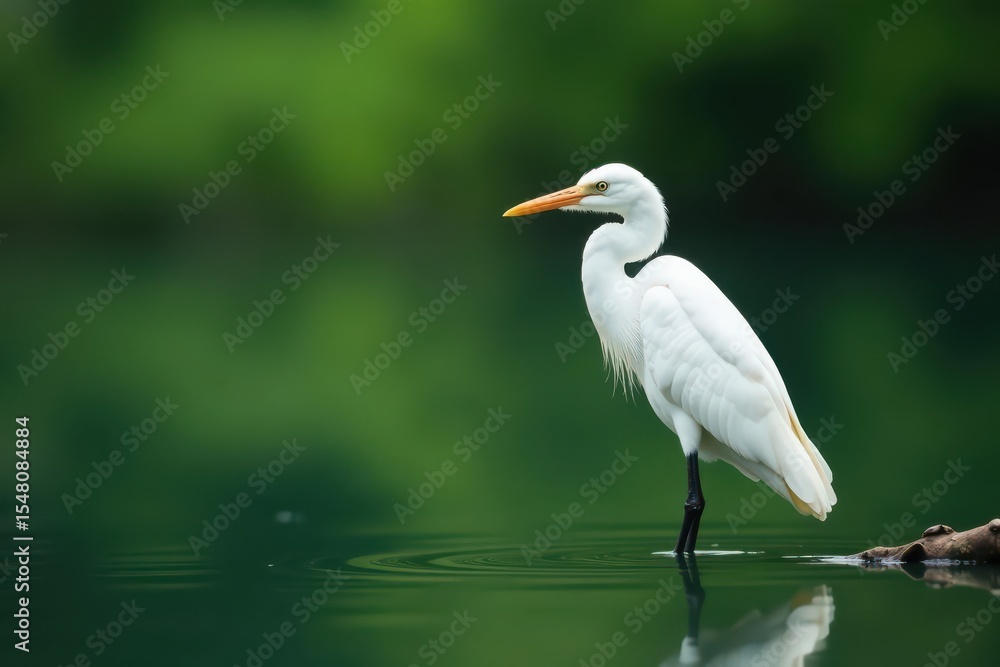 A lone egret, elegantly perched, surveys the tranquil waters , , avian, sunset