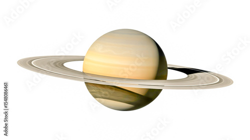 A photograph of Saturn, the sixth planet from the Sun, dominating a deep black, star-dusted expanse.