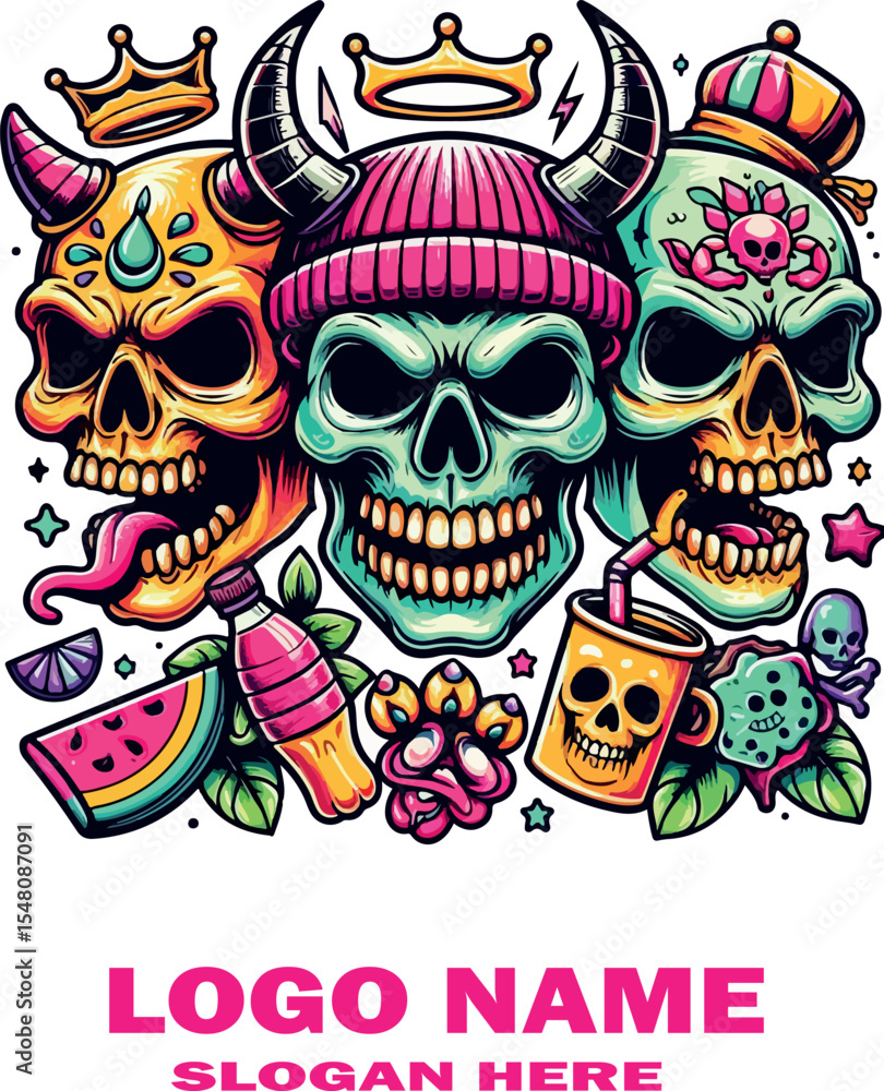 Obraz premium Snarky skulls logo Vector white background .