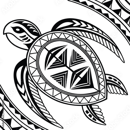 Sea Turtle Tattoo Design with Polynesian Tribal Style Black and White