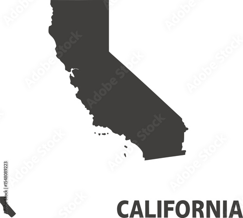 California State Map Silhouette with Channel Islands and State Abbreviation