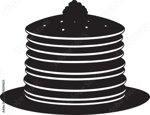 Delicious Breakfast Pancake Silhouette in Black | Flat Food Illustration Vector Format