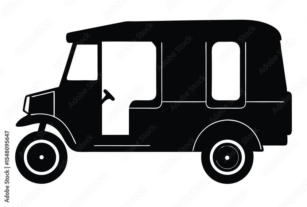 Fototapeta premium Auto rickshaw silhouette vector icon illustration in flat design style isolated