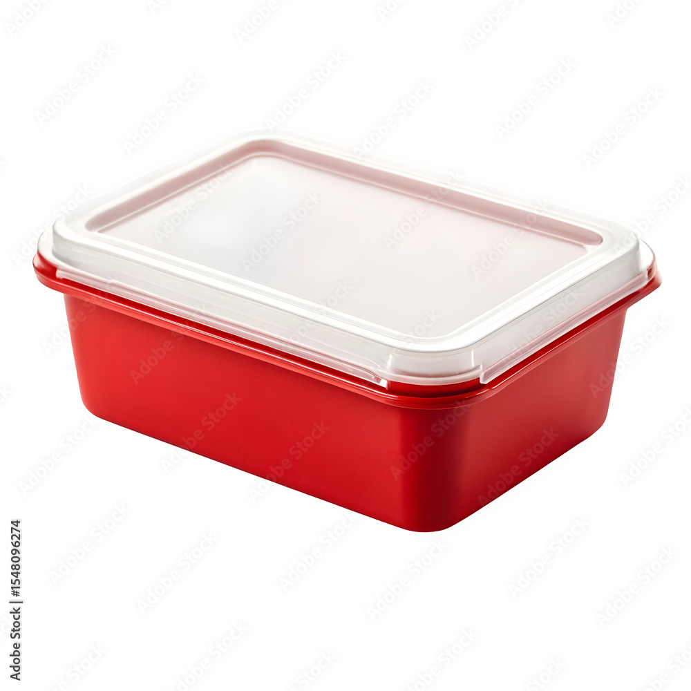Red plastic food storage container with clear lid isolated on transparent background Red plastic food storage container with clear lid isolated on transparent background