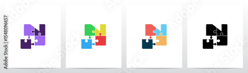 Jigsaw Puzzle Colorful Pieces Initial Letter Logo Design N