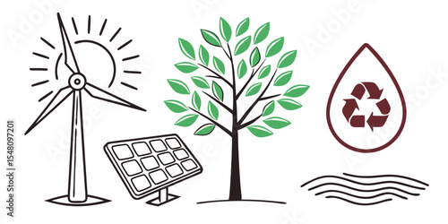 Illustration of renewable energy sources and recycling concepts