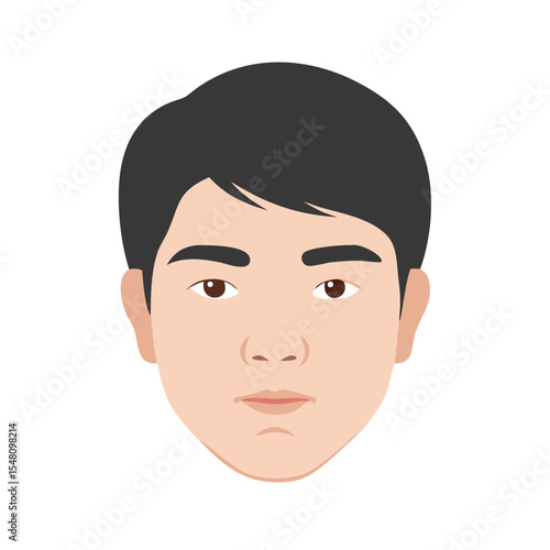 Minimalist East Asian Male Face Flat Vector Icon
