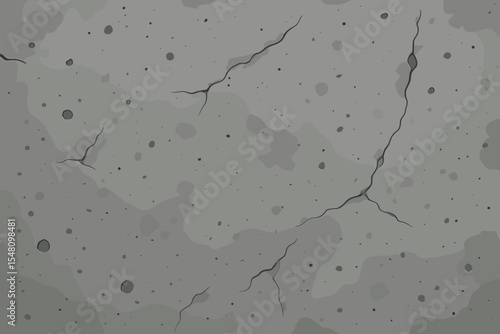 Gray concrete wall texture background. Cracked cement surface with holes and damage. Grunge plaster or stone backdrop. Realistic old weathered material vector illustration.
