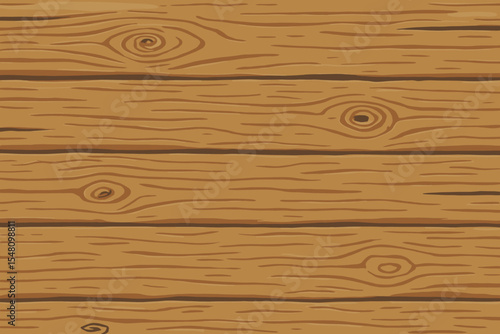 Seamless cartoon wood plank texture background. Vintage rustic timber pattern with knots and grain. Brown wooden board surface illustration. Natural lumber panel design for flooring or wall decor.