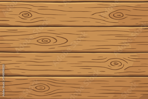Seamless cartoon wood plank pattern background with vintage brown color tone, rustic timber texture, natural grain detail, horizontal boards, vector illustration for flooring, wall, or panel design