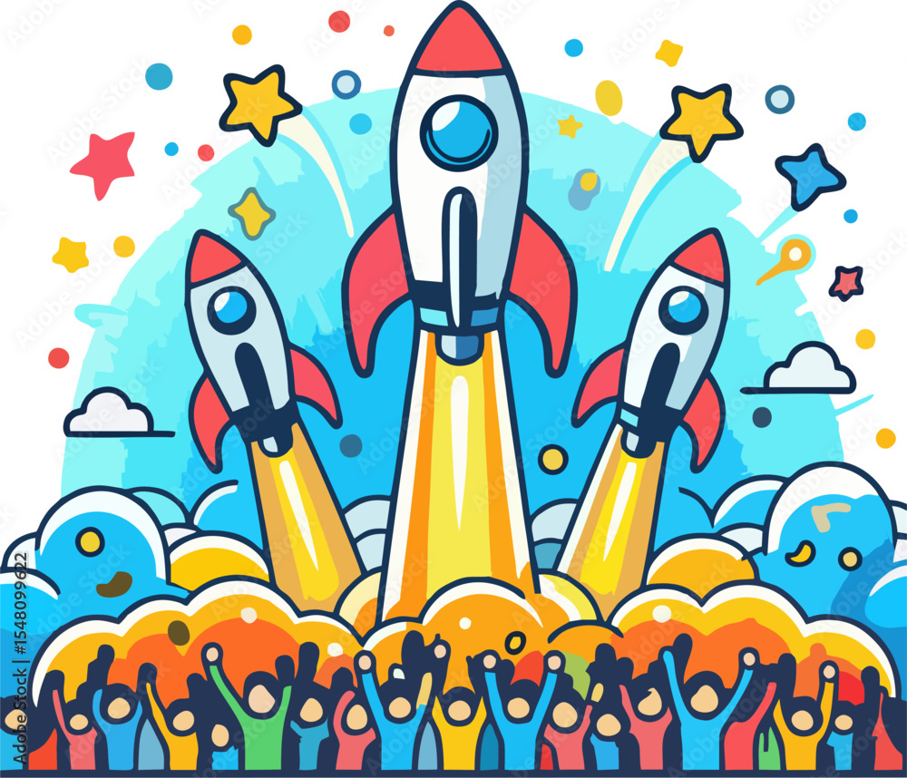 Fototapeta premium Cosmic Rocket War Illustration