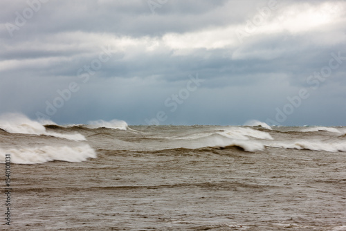 Storm clouds move over the rough waters of Lake Michigan in late October, just offshore of Harrington Beach State Park, Belgium, Wisconsin