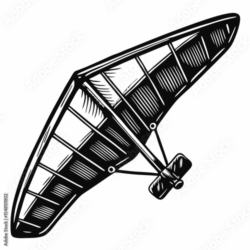 Hang glider in black and white style with detailed design  
