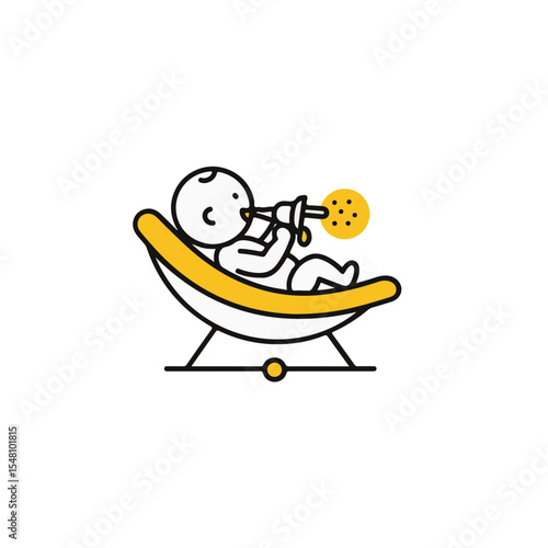 A baby enjoying a rattle on a baby bouncer